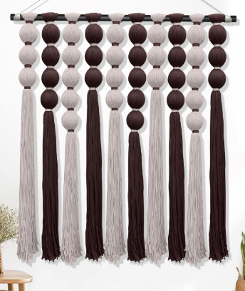 KaloKalo Large Macrame Wall Hanging Handmade Boho Sphericity Fibre Yarn Art Textile Modern Handcrafted Natural Cotton Wall Decor Art for Living Room Bedroom Party 35.4" L by 33.8" H - Taupe Brown