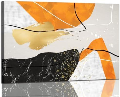 DONGYOUJI Abstract Canvas Wall Art for Living Room - Modern Orange Grey Black Painting Artwork for Bedroom - Contemporary Wall Decor Picture for Home Office Decoration 24x36inch