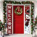 Tiamon 2 Pcs Christmas Door Banner for Front Porch Winter Snowman Welcome Banner for Merry Xmas Holiday Door Wall Hanging Decor Supplies Indoor Outdoor