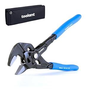 toolant 7INCH Plier Wrench, CRV Construction Adjustable Wrench With Pouch, Black Finish Smooth Jaw Pliers, Parallel Jaws with Comfortable Grips, Suitable for All Types of Nuts, Water Pipes, etc