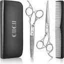 CIICII Hair Cutting Scissors Shears Kit, Professional Barber Haircut Scissors Set (6.7 Inch Hair Beard Hairdressing Trimming Haircutting Thinning Shears) for Men Women Hairdresser Home Salon (Silver)