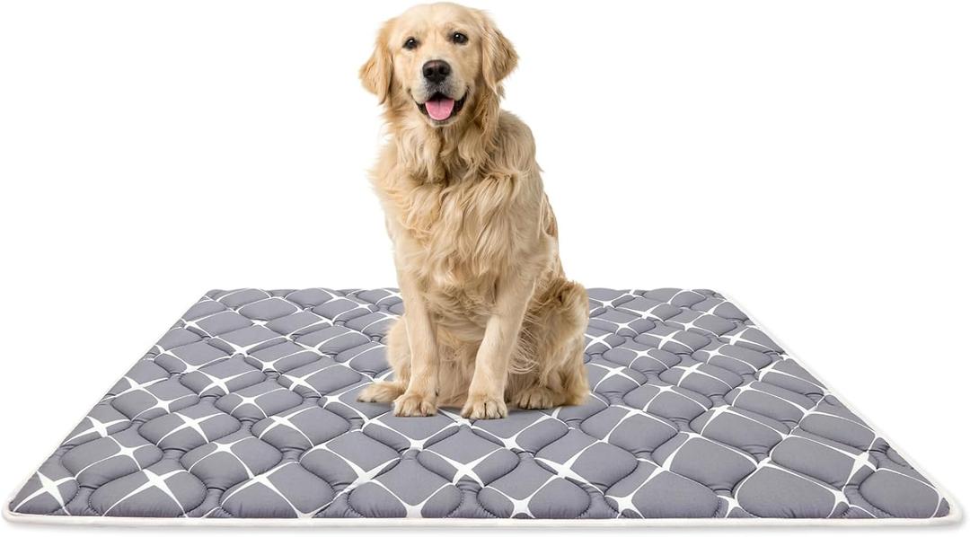 Dog Crate Mat, Ultra Soft Dog Bed Mat for Sleeping with Anti-Slip Bottom, Washable Kennel Pad for Large Medium Small Dogs Breeds with Cute Prints and Dark Colored to Hide Stains (42" X 28") (Gray Shiny)