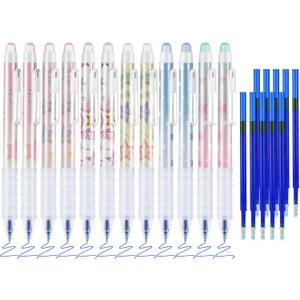 BAYTORY Erasable Pens, Retractable Fine Point 0.5mm Gel Pens with Eraser Clear, 12Pcs Blue Ink Pens & 10Pcs Refills, Smooth Writing for Note Taking Crossword Puzzles (Star)