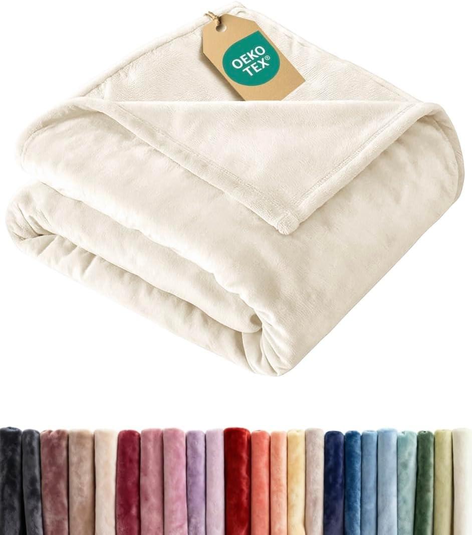 Ultra Soft Fleece Blanket Twin Size - Flannel Fleece Luxury Twin Blanket - Lightweight for Couch Bed Chair - Thick, Warm and Breathable - All Season Cozy Fuzzy, Anti-Static Microplush Bedding, Cream
