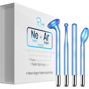 4-Piece Fusion Wand Acessory Set for Nuderma Wands - NuDerma NOT Included - Neon & Argon Fusion Glass applicators for Nuderma  High Frequency Upgraded Fusion Wand Set Compatible with Nuderma Systems