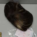 TISHINING Brown Highlight Short Bob Wig with Bangs for White Women Chin Length Layered Brown Mix Blonde Pixie Bob Wig Synthetic Natural Straight Hair Wigs for Daily Party Use