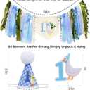 One Funny Goose High Chair Banner for Boys - Funny Goose Theme 1st Birthday Decorations, High Chair Banner First Birthdays Boy, Goose First Birthday Crown Hat & Cake Topper for Party Decor