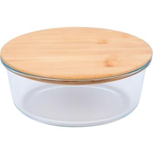 Homaisson Extra Large Glass Salad Bowl with Lid, 1300ml Round Glass Serving Bowl with Bamboo Lid, Microwave Safe, Dishwasher Safe, Airtight Sealing, Ideal for Fresh Salads and Desserts