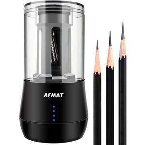 AFMAT Rechargeable Long Point Pencil Sharpener for Artist, 3 Point Options, Auto Stop, 8-25mm Super Long Tip, Electric Artist Pencil Sharpener for 6-8.5mm Charcoal/Drawing/Sketching/Colored Pencils