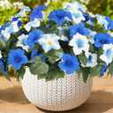 Artificial Flowers for Outdoors, Faux Petunias Spring Summer Decoration, Fake Flowers Plants UV Resistant Look Real Silk Flowers for Outside Planter Front Door Porch Patio Yard (6, Blue-White)