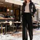 Sunzel Fleece Lined Wide Leg Pants for Women High Waist Thermal Workout Lounge Straight Leg Yoga Pants Winter Warm Sweatpants (Black)