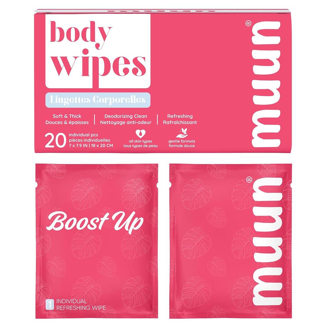 Muun Deodorant Body Wipes for Odor, 20pcs 18x20 cm Wet Wipes Aluminum-Free