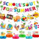 School's Out for Summer Decorations Include Summer Theme Banner Hanging Swirls Honeycomb Centerpieces End of School Year Party Decorations for Schools Classroom Summers Vacation Celebration Decor