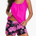 Aqua Eve Two Piece Women's Tankini Swimsuits Blouson Swim Tank Top with Shorts Modest Bathing Suits, L