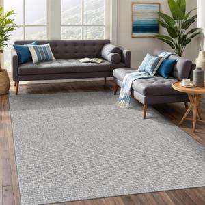 Beverly Rug Easy Jute Large Rug 9x12 Solid Washable Durable Outdoor Indoor Area Rugs for Living Dining Room Patio Office Stain Resistant Non Shedding Casual Indoor Outside Carpet 9 x 12 Gray (Grey)