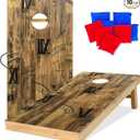 UKASE Solid Wood Regulation Size Cornhole Set Portable Bean Bags Toss Game with Durable Wood Grain Printed Surface and Underneath for Indoor and Outdoor, 2ft x 4ft, Letter Printed