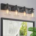 Espird Bathroom Vanity Light,4 Light Matte Black Light Fixture with Thickened Clear Glass Shade, 30 inch Modern Wall Sconce, Bathrooms Vanity Light Over Mirror for Bathroom