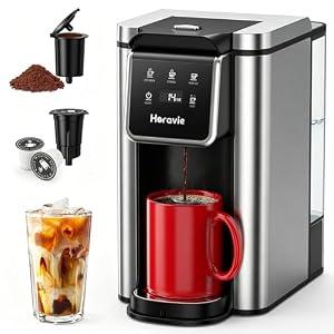 Horavie Single Serve Coffee Maker for K-Cup Pod and Grounds, Hot & Iced Coffee Maker, Strong Button Feature, 6 to 14oz Brew Sizes, 50oz Removable Reservoir, Fit 6.5" Mugs, Stainless Steel, Black