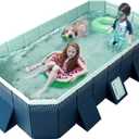 Foldable Non-Inflatable Kids' and Adults' Outdoor Swimming Pool - Hard Plastic Shell, Kid Pool for Backyard Dog Pools (113" x 66" x 20")
