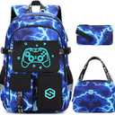 Scothen Boys Backpack, Cool Luminous School Backpacks for Boys with Lunch Bag Pencil Case, Kids Backpack Kindergarten Elementary Middle School Book Bags for Teen Boy Children with USB Charging Port