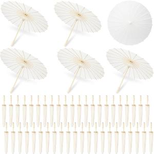 50 Pack 23.6 Inch Small White Paper Umbrellas Chinese Japanese Parasol Oiled Paper Decorative Umbrellas DIY Painting Parasol for Weddings Bridal Showers Crafts Photography Party Decor