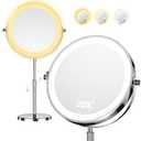 9" Makeup Mirror with Lights, 20X Vanity Mirror with Lights,3 Color Height Adjustable Lighted Makeup Mirror with Magnification, 5000mAh Rechargeable 360 Double Sided LED Mirror for Desk, Women Gift (Chrome)