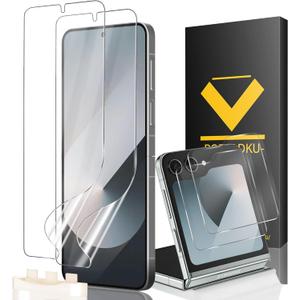 4 Pcs Screen Protector for Samsung Galaxy Z Flip 6 [Phone Case Friendly] 2 Main TPU Film + 2 Externa Tempered Glass, No Bubbles, Easy Installation with Alignment Tool, For Z Flip 6 Screen Protector