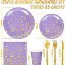 Whaline 175Pcs Lavender Party Supplies Foil Gold Dots Paper Tableware Plate Napkin Cup Purple Disposable Dinnerware Set for Graduation Congrats Grad Wedding Birthday Party Table Decor, Serve 25 Guests