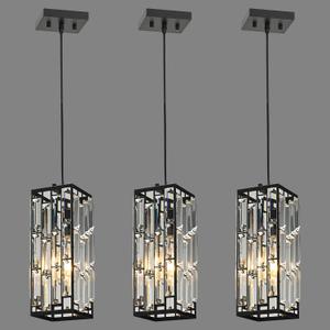 Black Hanging Kitchen Island Modern Concise Crystal Pendant Light Fixture, Adjustable Mini Crystal Pendant Lights Kitchen Island for Kitchen, Dining Room, and Bedroom (3 Pack)