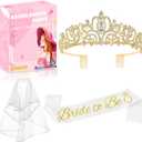 JETKONG 3 Pcs Bachelorette Party Decorations Bridal Shower Crown, Bride to Be Sash&Veil for Women Bachelorette Party Gifts, Bachelorette Party Supplies, Gifts, Favors (Gold)