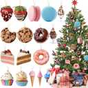 32 Pieces Pastel Christmas Wooden Candy Ornaments Set for Tree Hanging Decoration Christmas Dessert Cookie Cupcake Donut Ice Cream Ornaments for Xmas Candy Party Decor