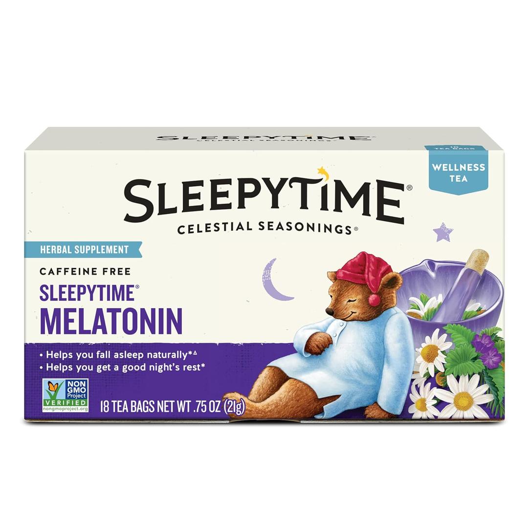 Celestial Seasonings Sleepytime Tea Plus Melatonin, Caffeine Free, Celestial Seasonings Herbal Tea, 18 Bag Box BBD: 10-17-27