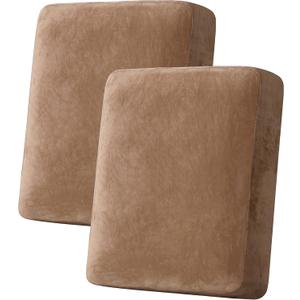 H.VERSAILTEX Velvet Stretch Couch Cushion Cover Plush Cushion Slipcover for Chair Loveseat Sofa Cushion Furniture Protector Seat Cushion Sofa Cover (2 Piece Medium Sofa Cushion Covers, Camel)