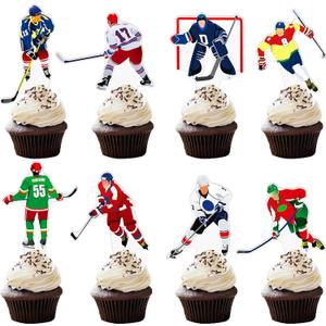 48pcs Hockey Cupcake Toppers Hockey Player Birthday Party Decorations for Boys Ice Hockey Theme Cake Cupcake Picks for Sport Theme Birthday Party Decor Supplies