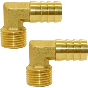 Joywayus Brass Hose Fittings 90 Degree Elbow 3/4" Barb to 1/2"NPT Male Water/Fuel/Air(Pack of 2)