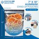 Spartan Industrial - 7" X 10" Aluminum Stand-Up Pouches - Pack of 100 Resealable Silver Bags for Smell-Proof Food Storage and Packaging, Cosmetics, Handmade Goods, and More