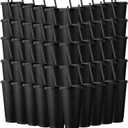 Honeydak 60 Pack Tumbler with Straw and Lid Bulk Cups for Gifts Glitter Plastic Coffee Cups 24-27 oz Reusable Water Bottle Iced Coffee Travel Mug Party Favors for Birthdays Travel (Black)