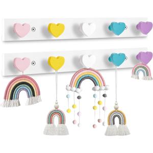 Maitys 2 Pcs Kids Coat Rack Wall Mount Kids Wall Hooks Rainbow Coat Rack Hooks for Boys Girls Toddler Cute Bathroom Decor Colorful Backpack Hanger Supplies for Clothes Hat Towel in Bedroom(Heart)