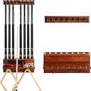 Wall Mount Pool Stick Holder - Billiards Pool Cue Rack Hardwood Pool Cue Set Holder for 8 Cues Sticks Storage Pool Table Accessories Equipment Organizer (Brown)