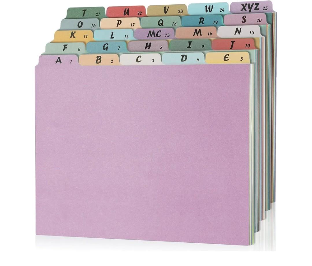 1 Set 25 Alphabet File Dividers A-Z Top Tab File Guides Letter Size 1/5 Cut Tab Manila Alphabetical File Organizer File Cabinet Dividers for Work Office Home School and Desk Organizer(Vintage)