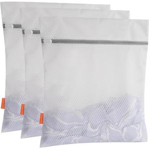 Polecasa Heavy Duty Diamond Mesh Laundry Bags for Delicates 3 Pack with Sturdy Zipper for Shirts,Lingerie, Bras, Baby Clothes, Underwear Washing Machine & Dry Safter 16 x 20 Inches(3 Large)