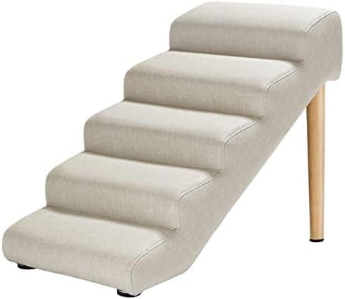 Imitation Linen Faux Leather Dog Stairs, for Pets up to 150 lbs, Waterproof, Scratch Resistant Pet Steps/Stairs with High Density Foam and Detachable Wooden Legs (Light Beige（5）)