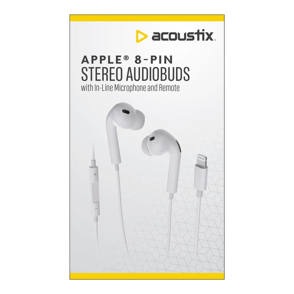 Acoustix Apple 8-pin Stereo Audiobuds With In-Line Microphone And Remote White
