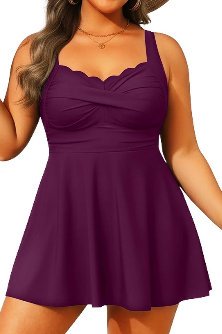 Aqua Eve Plus Size Swim Dress - Two Piece Tankini Tummy Control Bathing Suit with Shorts 2025 Swimsuit (Purple, 18W)