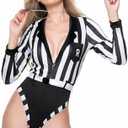 ThreeH Women's Sexy Referee Costume with Hood Belt and Whistle Cheerleader Outfit Perfect for COS Theme Halloween Party XL