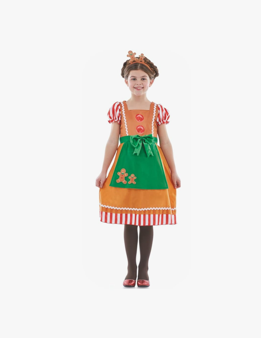 fun shack Gingerbread Girl Costume, Kids Gingerbread Dress Outfit, Holiday Gingerbread Girl Apparel for Parties S