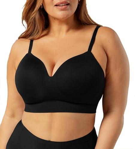 Truekind Bras for Women No Underwire, Seamless Bra, Plus Size Adjustable Bralette, Wireless Bras for Women Black XL