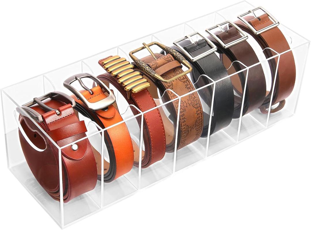 Belt Organizer - 7 Compartment Acrylic Belt Display Case for Closet Ties and Bow Ties