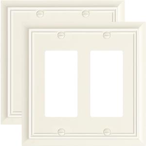 2-Pack Decorative Double Decorator Outlet Cover Plate, Light Almond Durable Natural Bamboo Fiber Wall Plates for Electrical Outlets, Receptacle, GFCI Outlet, Dimmer Switch, 2-Gang, Corrosion Resistant