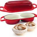 YONILL Mini Double Dutch Oven for Sourdough Bread Baking - Enameled Cast Iron Dutch Oven Pot with Lid and 5" Banneton Bread Proofing Basket Kit, Dual Round Bread Loaf Pan for Homemade Baking (Red)